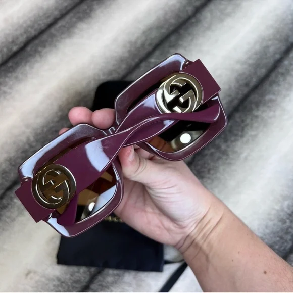 Gucci GG Logo Luxury Chocolate Brown Square Sunglasses GG1022S - Picture 2 of 11